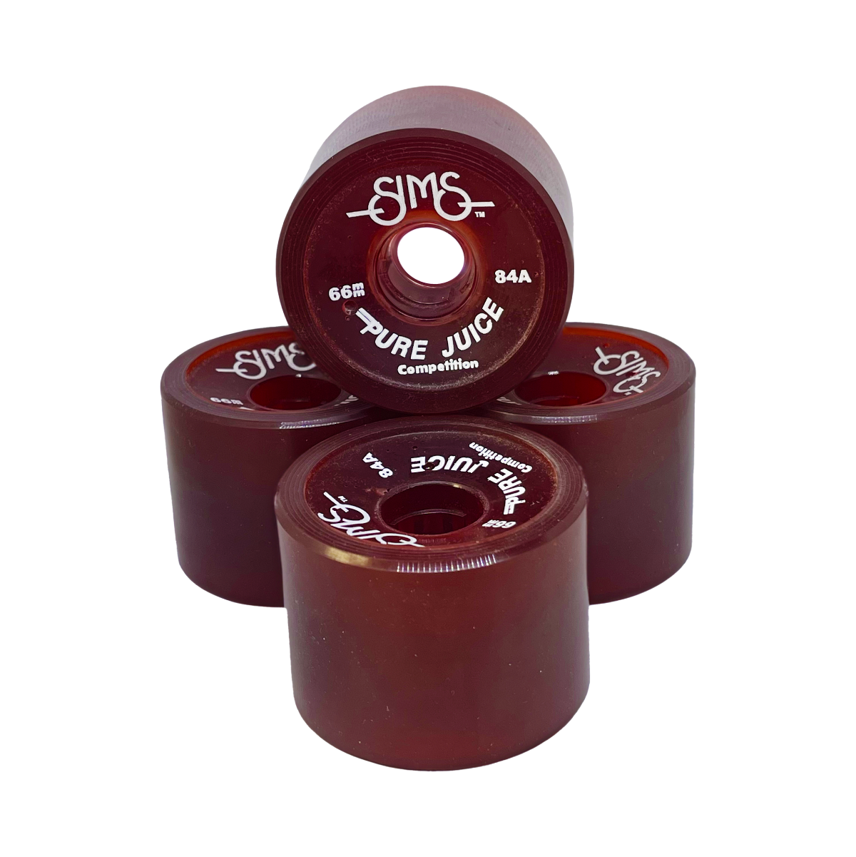 Roues SIMS Pure Juice 66mm 84A rouge translucide pour skateboard ou cruiser – pack de 4